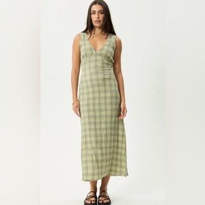 Afends Green check- POSITION TULLY
SEERSUCKER MAXI DRESS NWOT